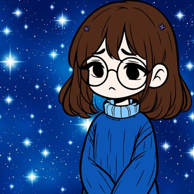 sad girl with glasses in a sweater