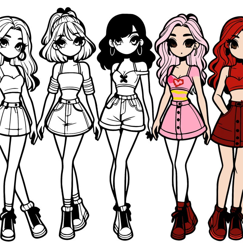5 girls in crop tops and skirts