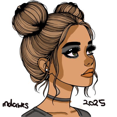 realistic girl with buns on the top of her head