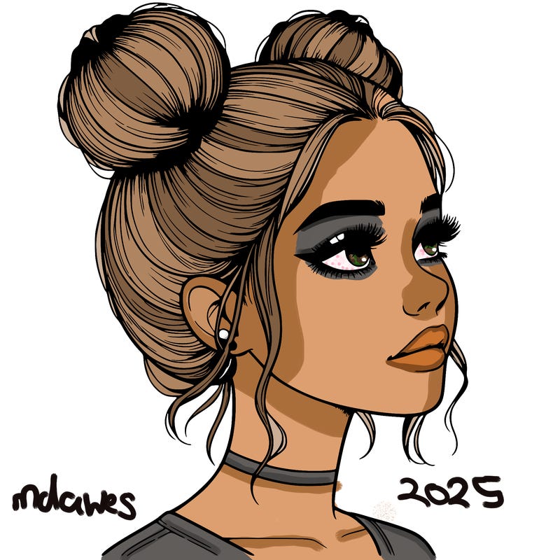 realistic girl with buns on the top of her head