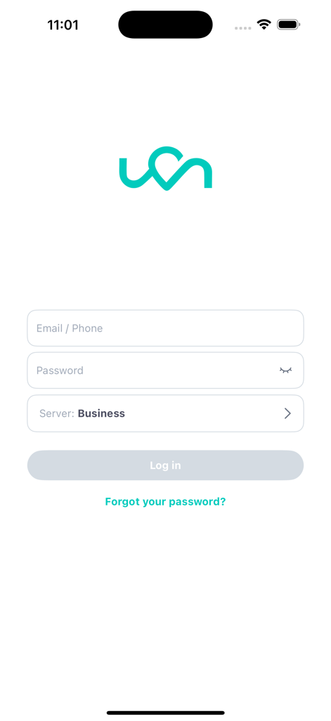 Login screen for the LVN Pro fleet management app featuring email and password input fields and a business server selector