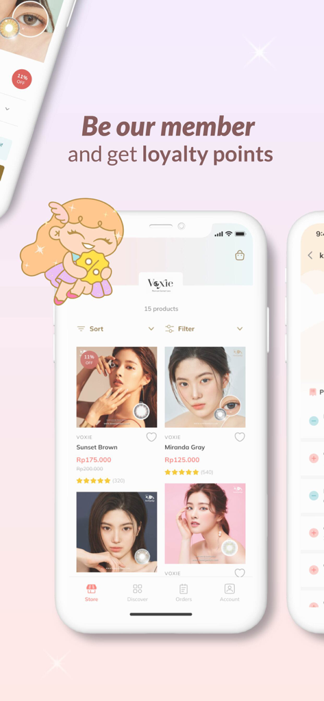 Kawai Gankyu - Kawai Gankyu mobile app interface featuring colored contact lenses and member loyalty points banner