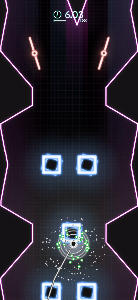Poosh XL - Neon arcade gameplay of Poosh XL featuring glowing obstacles and a dark minimalist background.
