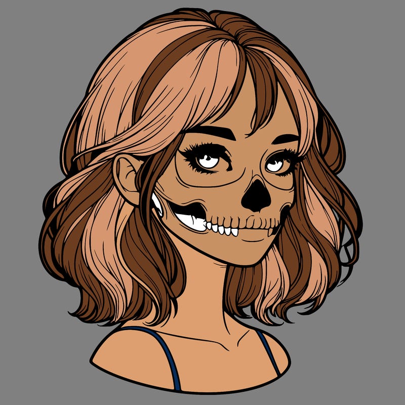 realistic girl with skull