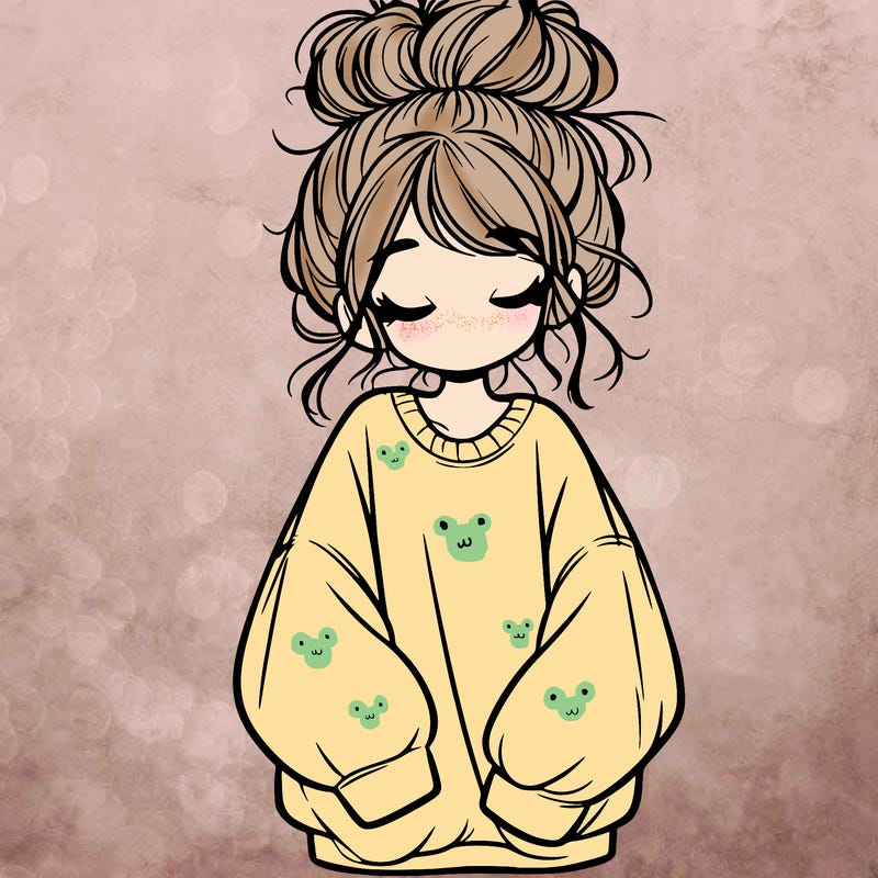 girl with baggy sweatshirt and messy bun