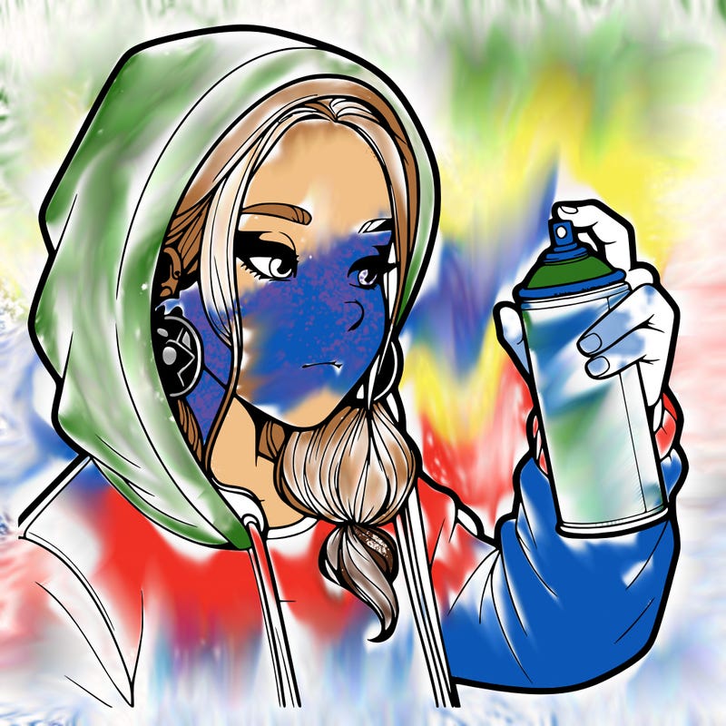 a realistic girl, spray painting
