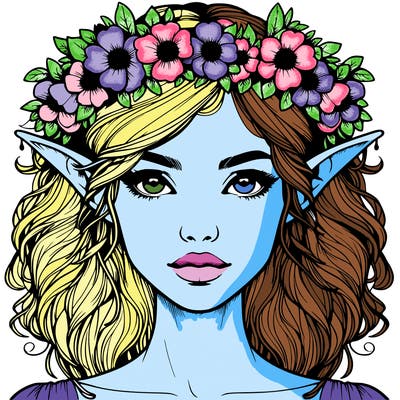 realistic female elf with flower crown