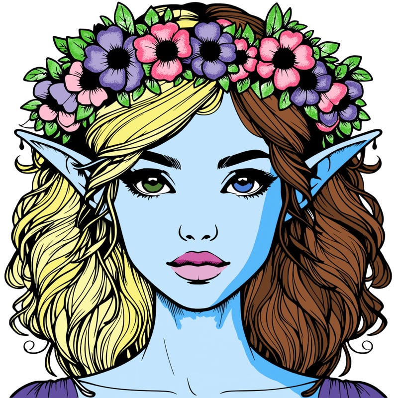 realistic female elf with flower crown