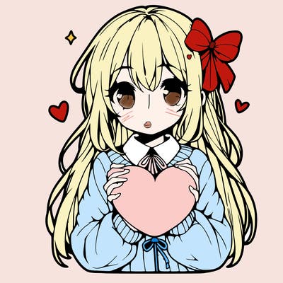 anime girl holding a heart balloon