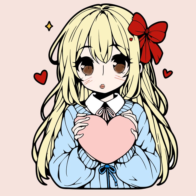 anime girl holding a heart balloon