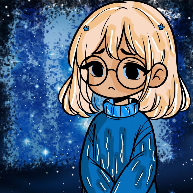 sad girl with glasses in a sweater
