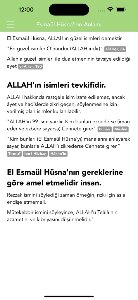 Esmaül Hüsna - Information page about the meaning of Allah's names in the Esmaul Husna app