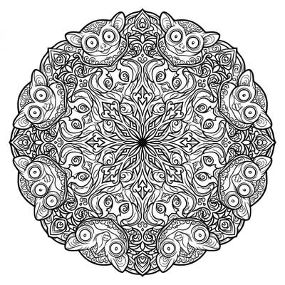 Dive into a world where mysterious tarsiers meet intricate Gothic mandalas in a captivating symmetrical design. This unique coloring page offers a complex artistic challenge for both adult and teen colorists.