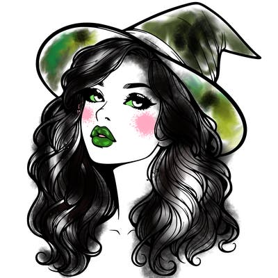 realistic witch girl with wavy hair and lips