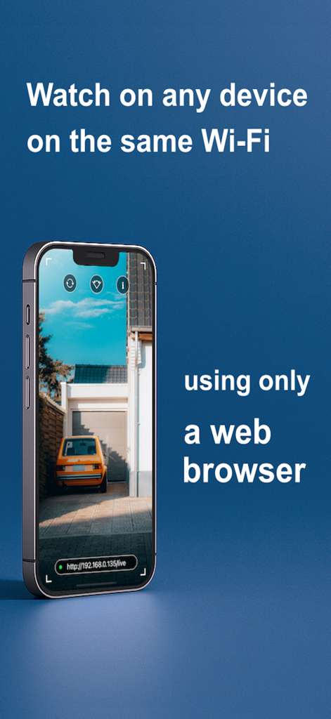 Security Camera - Home Monitor - Smartphone, das einen Live-Stream einer Heimüberwachungskamera anzeigt, der über lokales WLAN über einen Webbrowser zugänglich ist