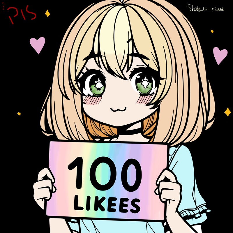 anima girl holding a 100 likes sign in her hand