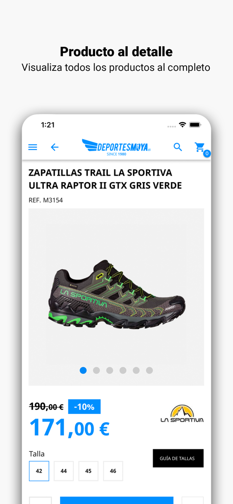 Deportes Moya - Página de detalles de producto en la app Deportes Moya para zapatillas de trail La Sportiva