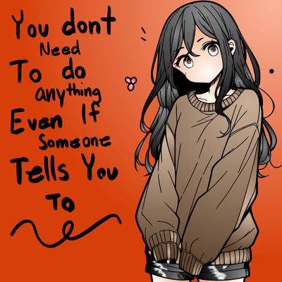 manga teen girl  in a sweater and baggy pants