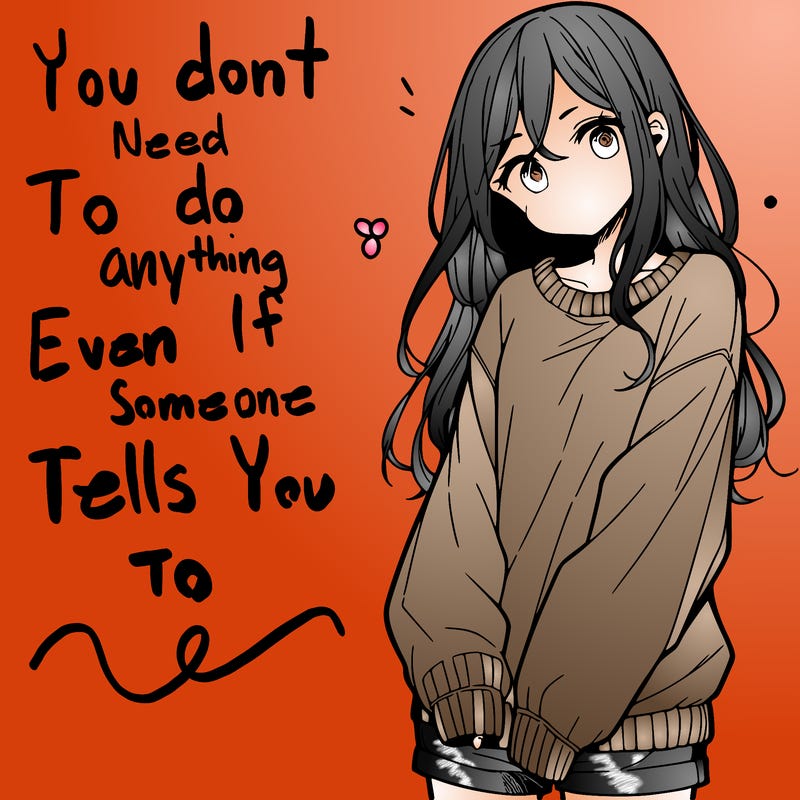 manga teen girl  in a sweater and baggy pants