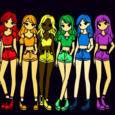a group of girls wearing crop tops and shorts
