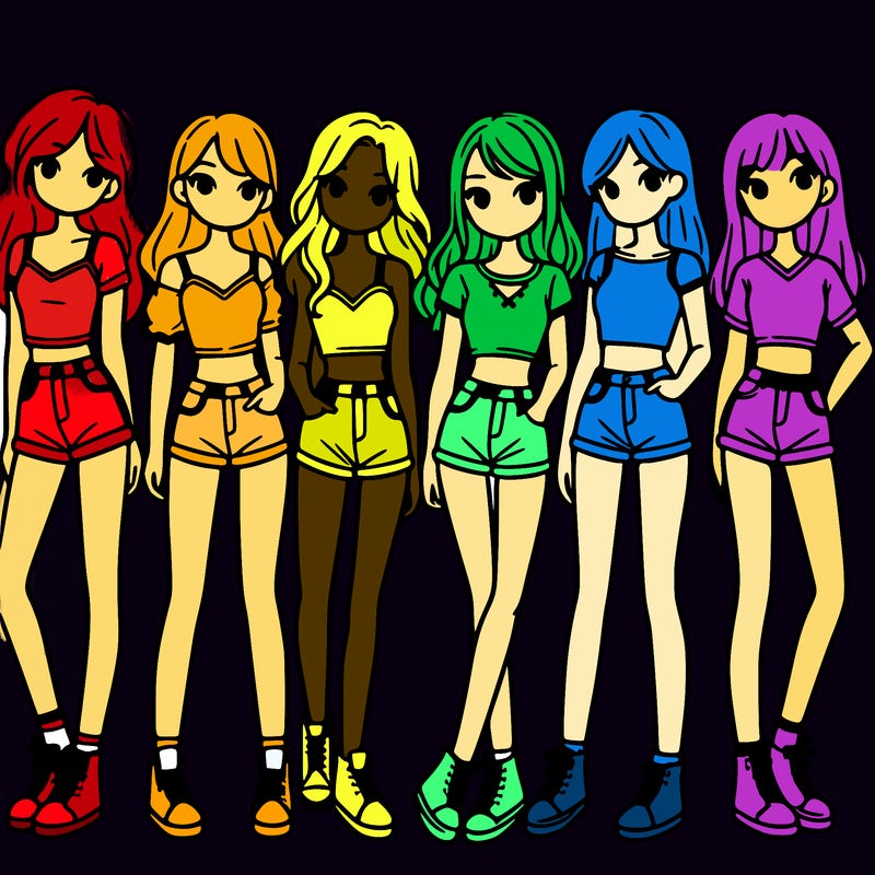 a group of girls wearing crop tops and shorts