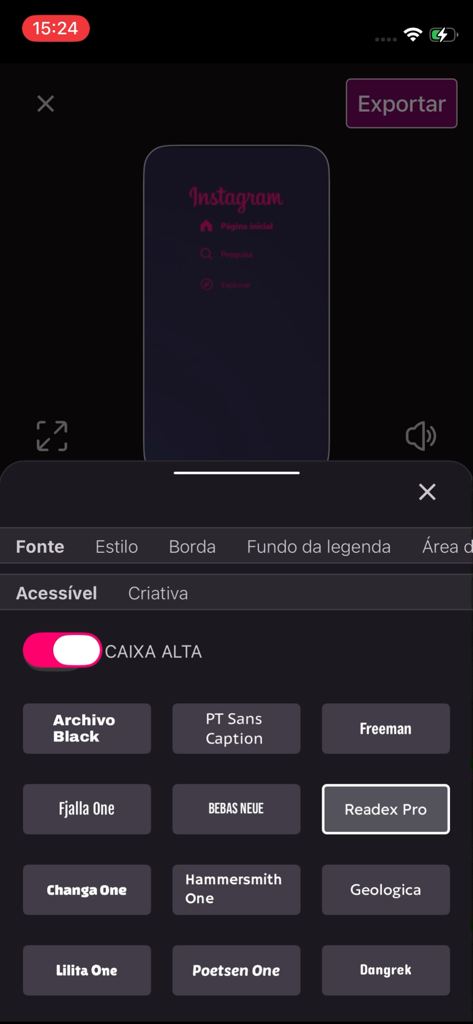Legenda.ai - Menü zur Schriftarteinstellung in der Legenda.ai-App mit verschiedenen Typografieoptionen für Videountertitel