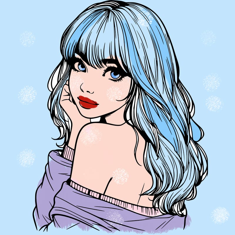 realistic girl with bangs looking over her shoulder