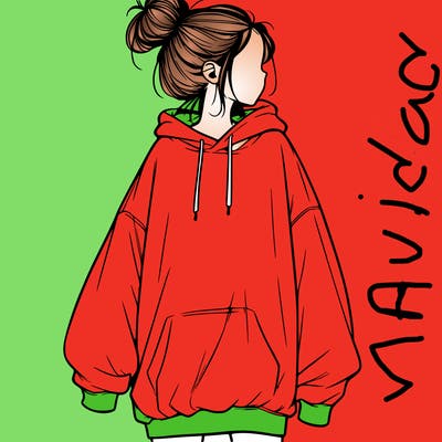 realistic girl with a oversized sweatshirt on and a bun