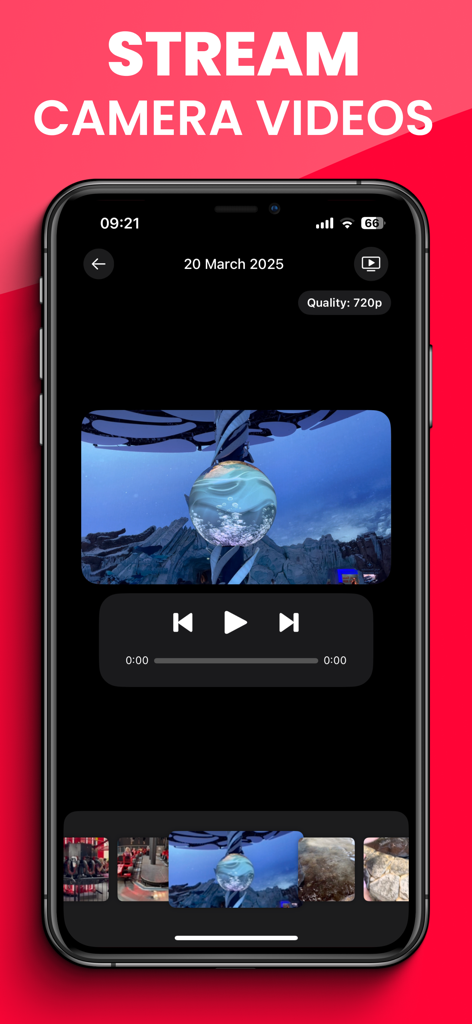 Interfaz de la aplicación AllCast para transmitir videos de la cámara a un televisor