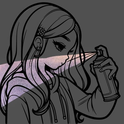 a realistic girl spray painting