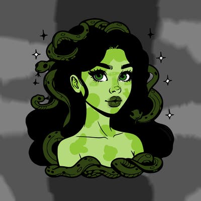 realistic girl with snakes as hair