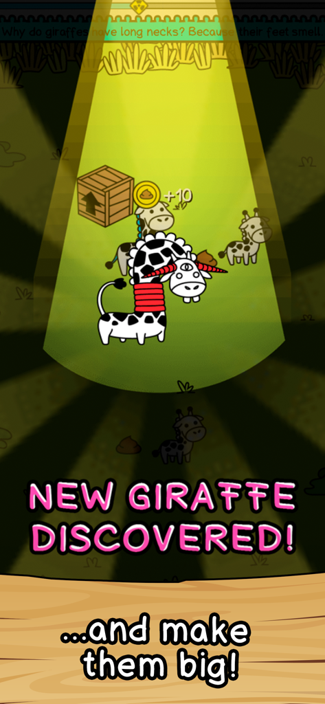 Giraffe Evolution - Ein Bildschirm zur Entdeckung bizarrer neuer Giraffenmutationen in der App Giraffe Evolution
