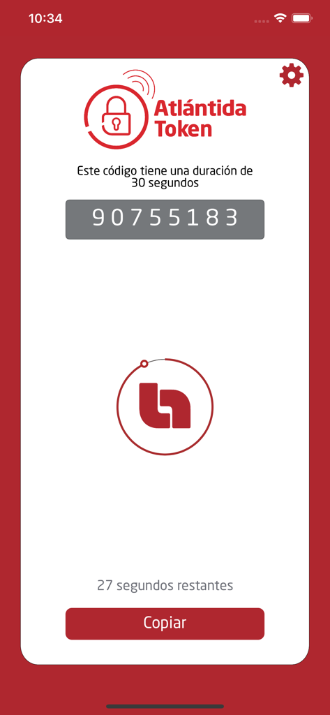 Atlántida Token - Interface of the Atlántida Token app showing a generated security code for bank transactions with a copy button.