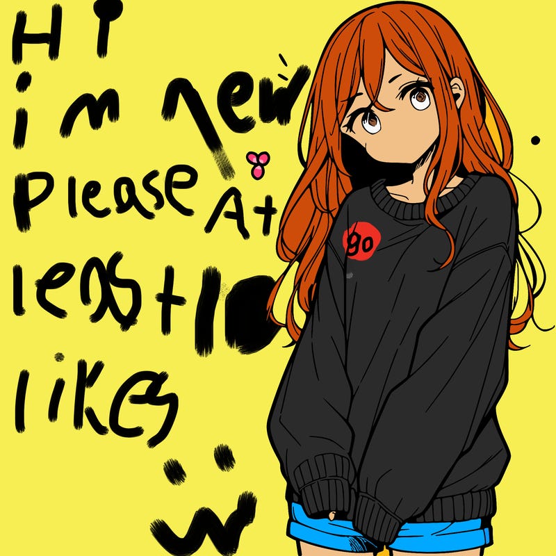 manga teen girl  in a sweater and baggy pants