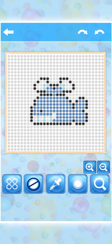 Beads Art Creator - A blue whale pixel art design on a digital bead pegboard within the Beads Art Creator app.