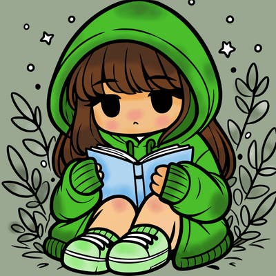 girl in oversized hoodie reading a book