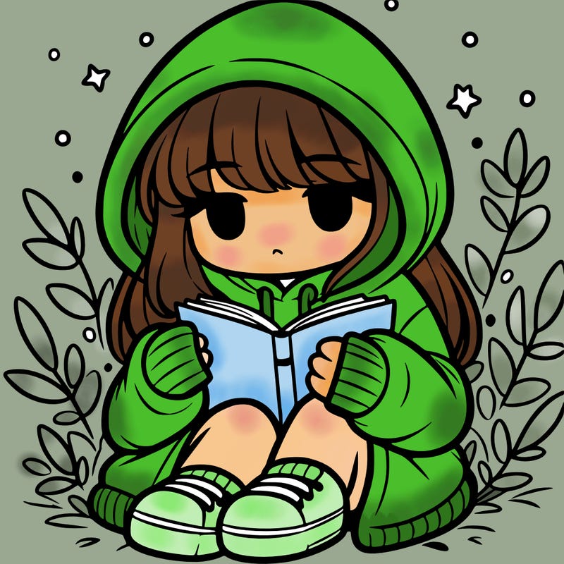girl in oversized hoodie reading a book