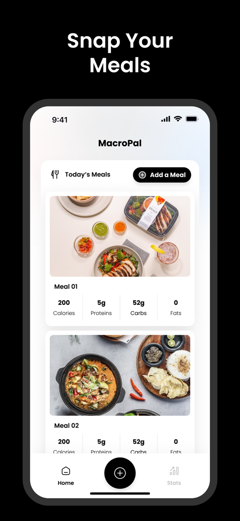 MacroPal: AI Calorie Tracker - MacroPal app showing AI meal tracking with food photos and nutritional data