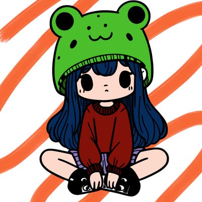 a girl wearing a frog hat and some frog socks