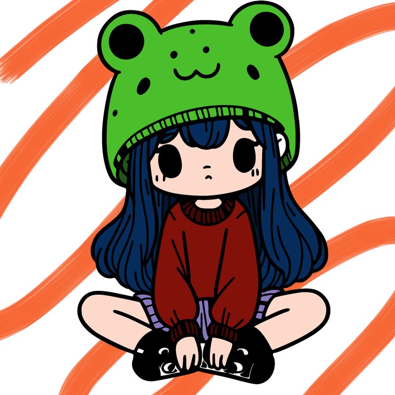 a girl wearing a frog hat and some frog socks