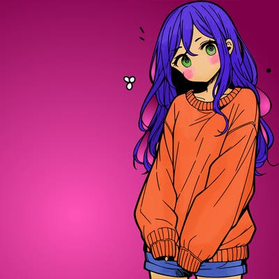 manga teen girl  in a sweater and baggy pants