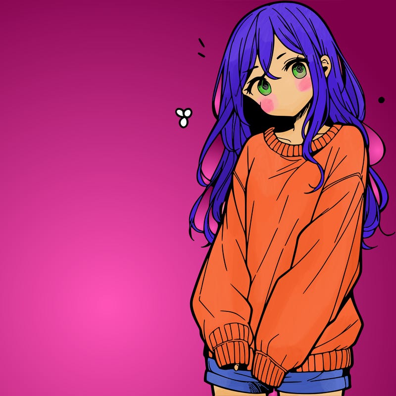 manga teen girl  in a sweater and baggy pants