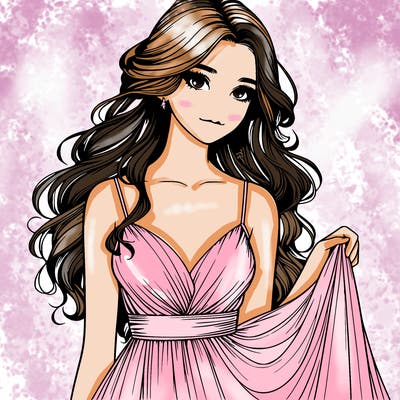 realistic girl in flowy silky prom dress