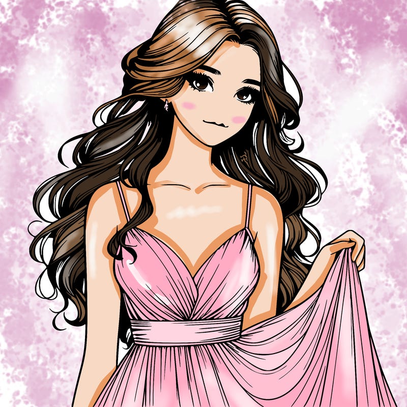 realistic girl in flowy silky prom dress