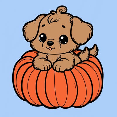 cute little puppy in a pumpkin
