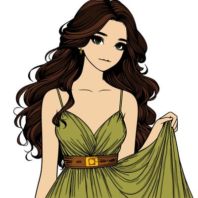 realistic girl in flowy silky prom dress