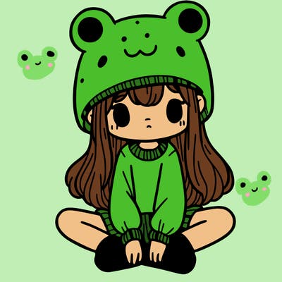 a girl wearing a frog hat and some frog socks