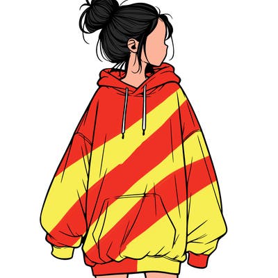 realistic girl with a oversized sweatshirt on and a bun