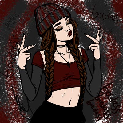 realistic teenage girl with braids and a beanie and crop top doing 🫶🏼