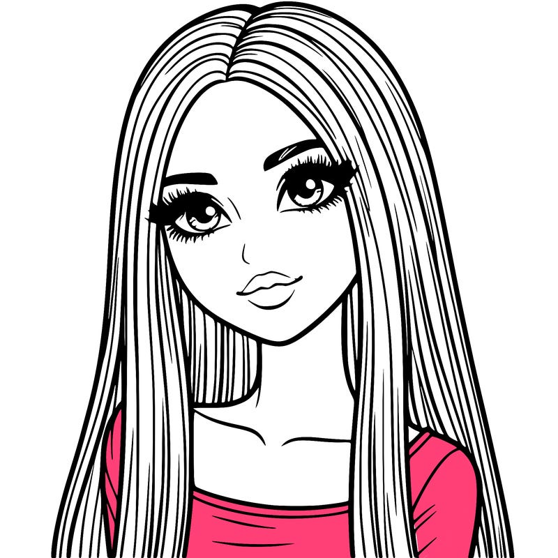 realistic girl with straight and long hair